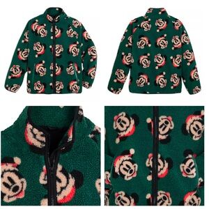 Disney Green Fleece Jacket with Mickey Mouse Print Holiday Zip Fleece UNISEX